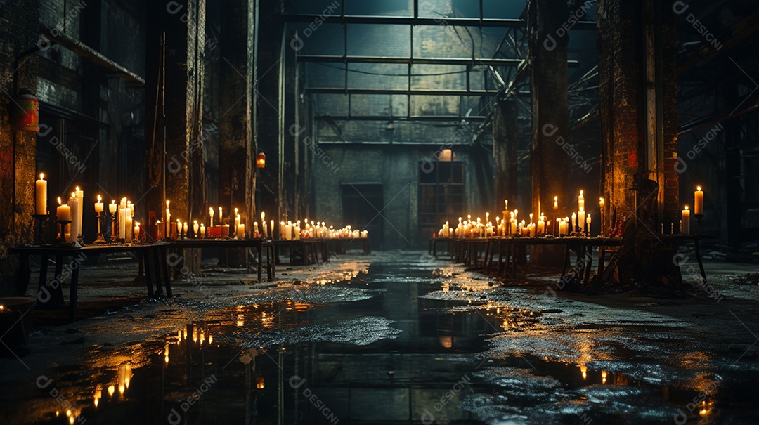 Galpão com velas acesa estúdio vintage