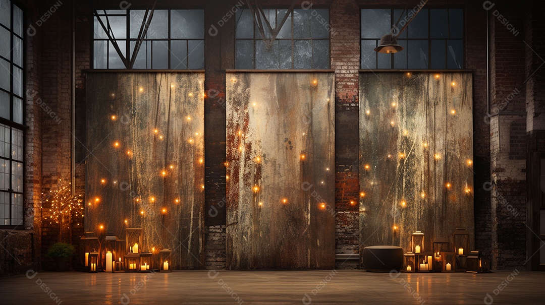Cenário vintage rústico com luzes