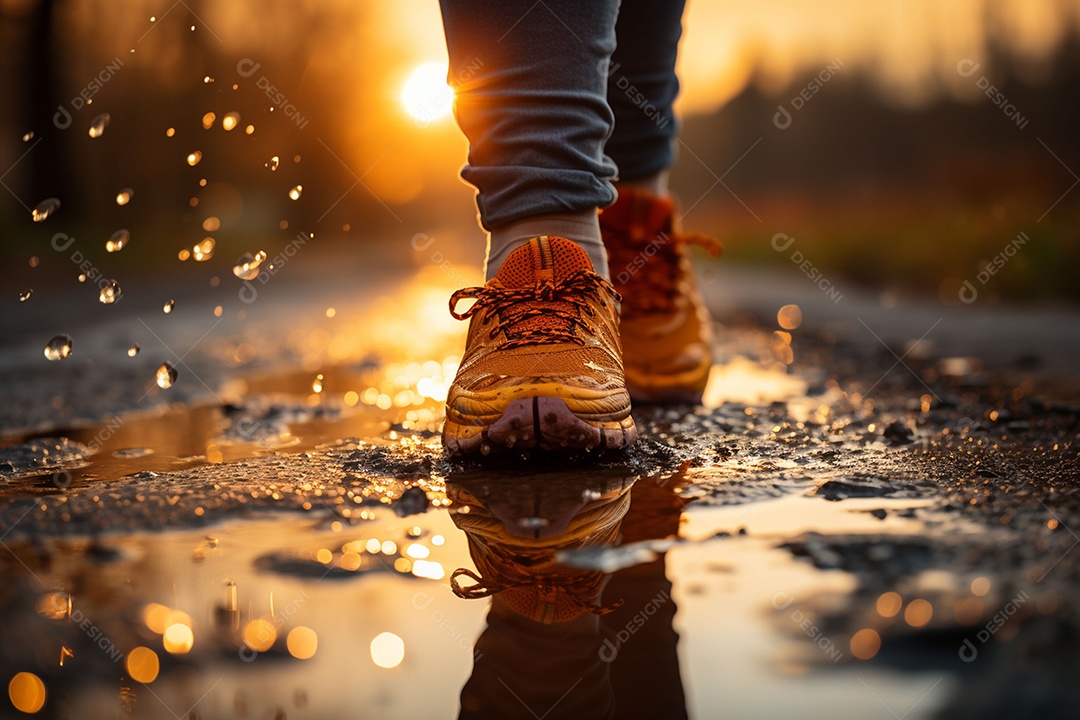 Pés de corredor correndo na estrada