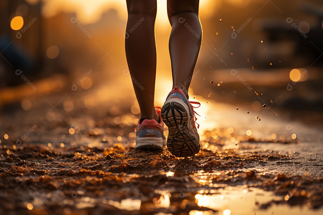 Pés de corredor correndo na estrada