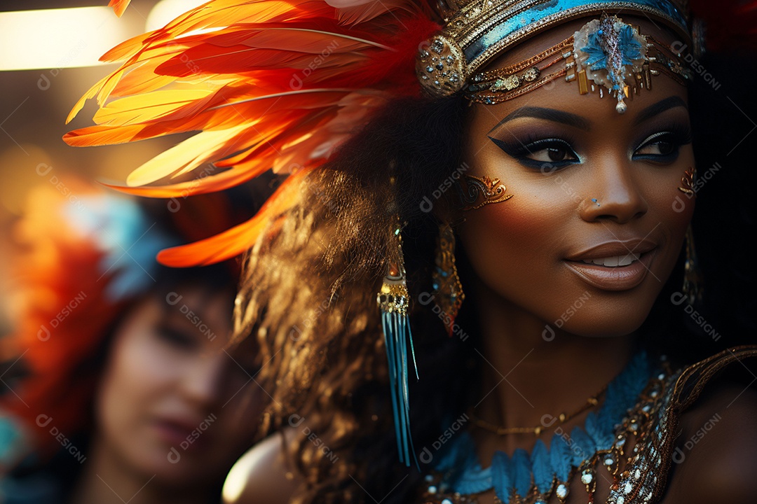 Mulher linda sambista fantasiada para o carnaval