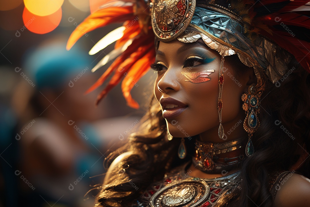 Linda sambista morena feliz no carnaval