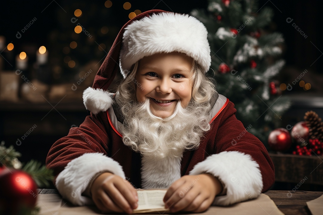 Criança fantasiada para noite de natal