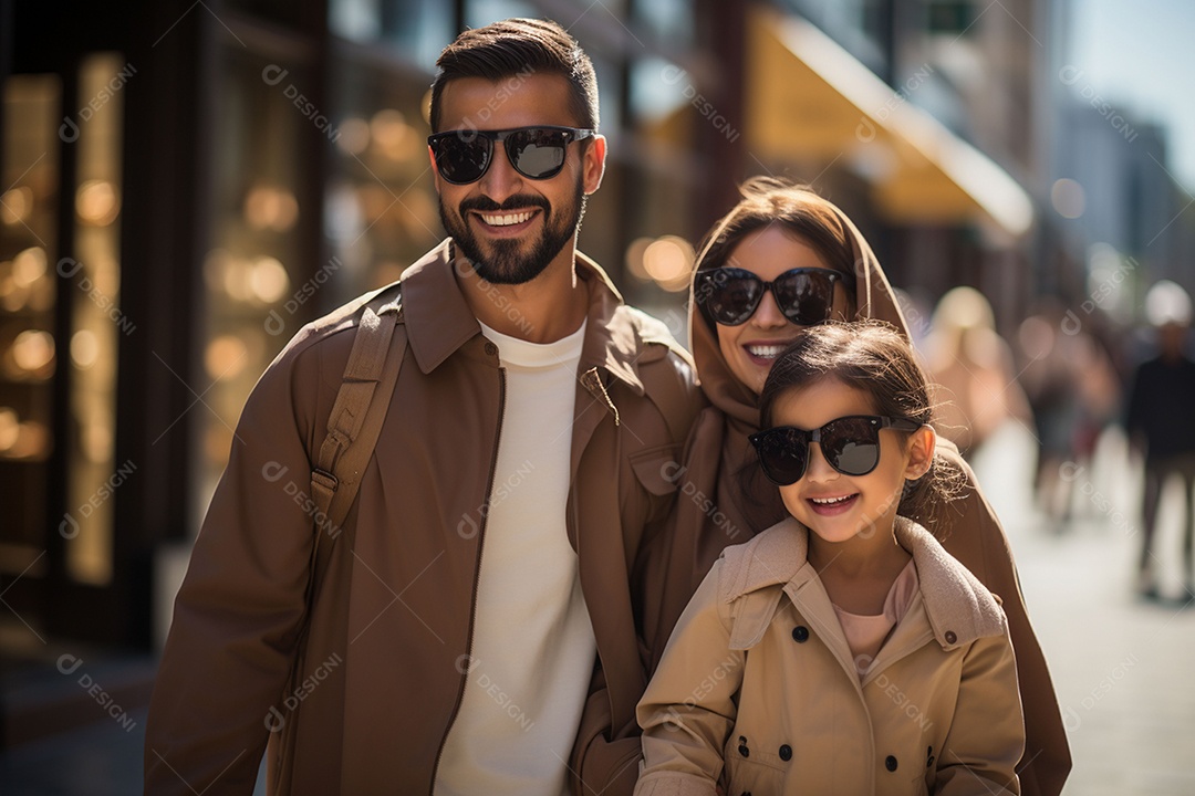 Uma linda família de árabes fazendo compras ao ar livre