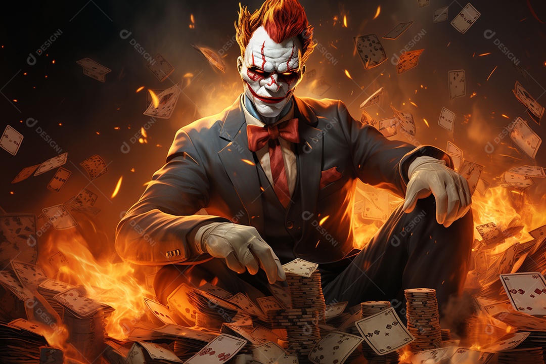 Visão frontal do rosto de um palhaço