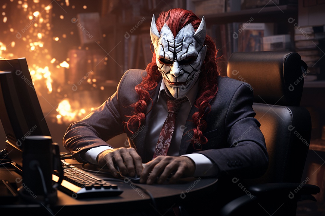 Visão frontal do rosto de um palhaço