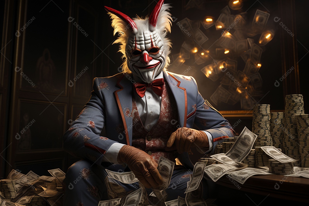 Visão frontal do rosto de um palhaço