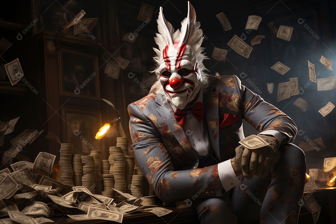 Visão frontal do rosto de um palhaço