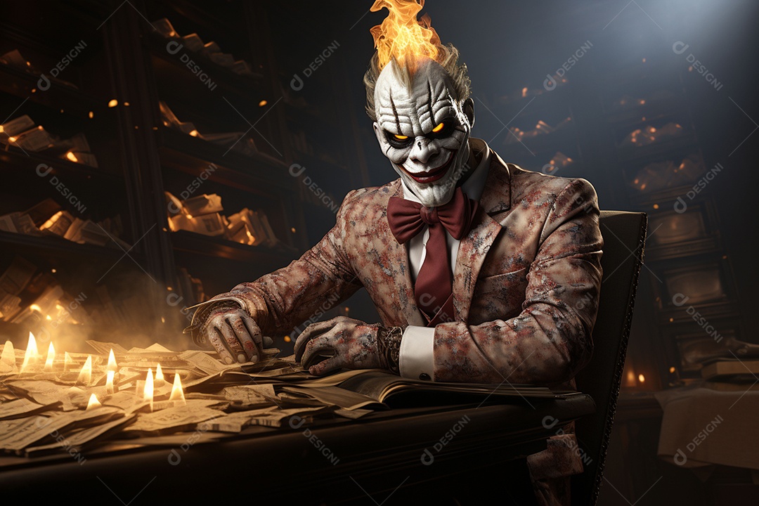 Visão frontal do rosto de um palhaço