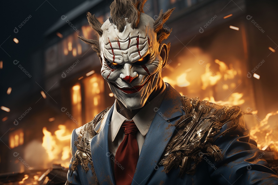 Visão frontal do rosto de um palhaço