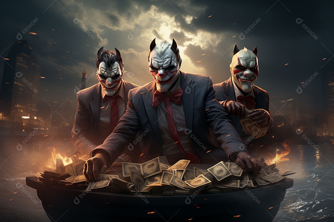 Visão frontal do rosto de um palhaço