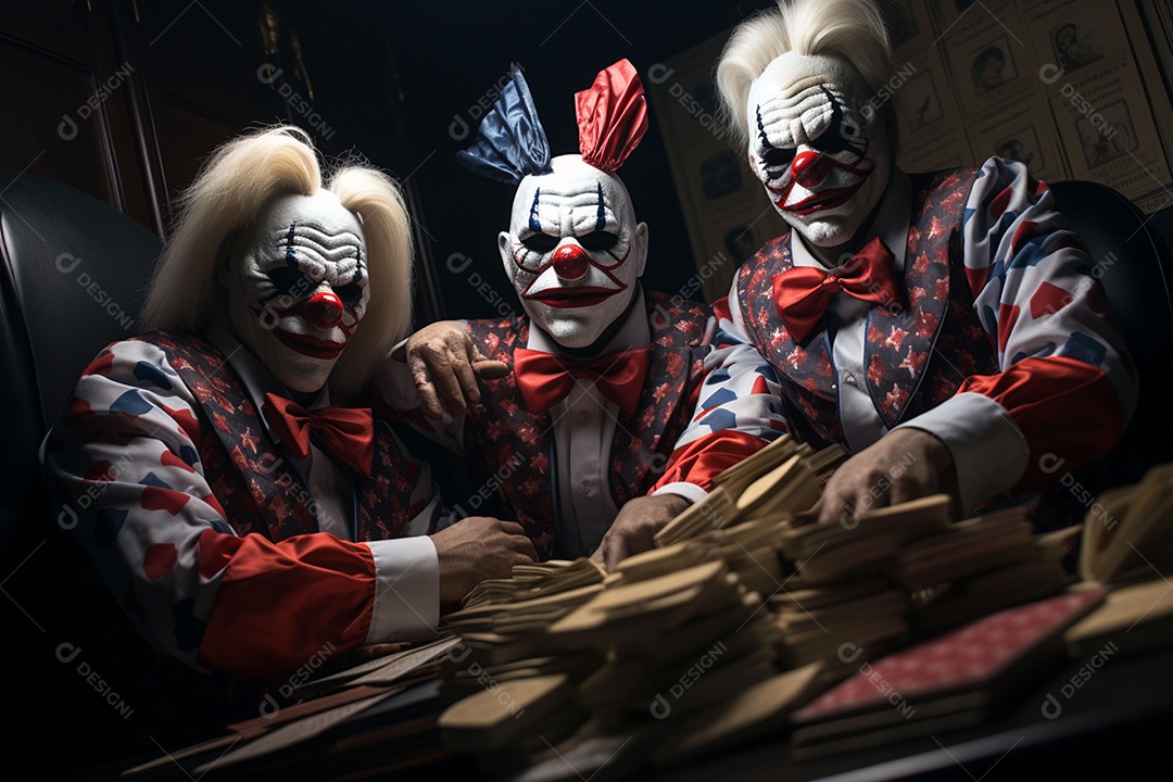 Visão frontal do rosto de palhaços