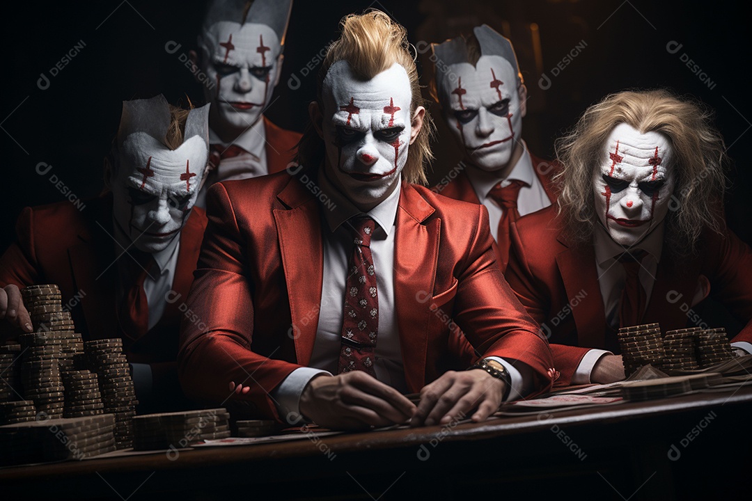 Visão frontal do rosto de um palhaço