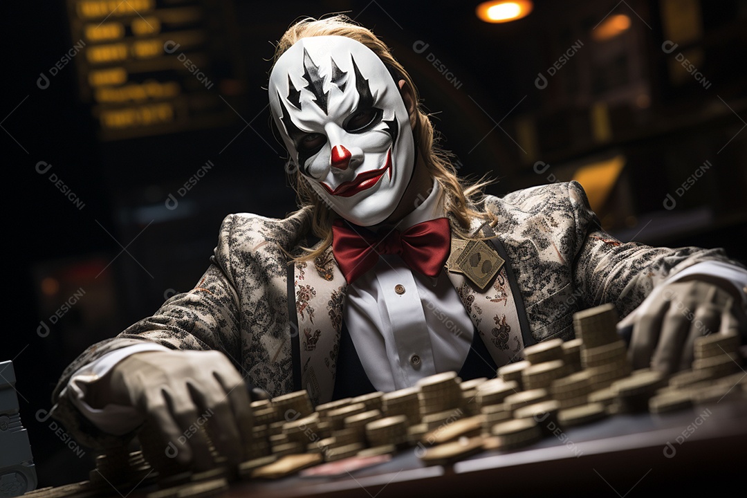 Visão frontal do rosto de um palhaço