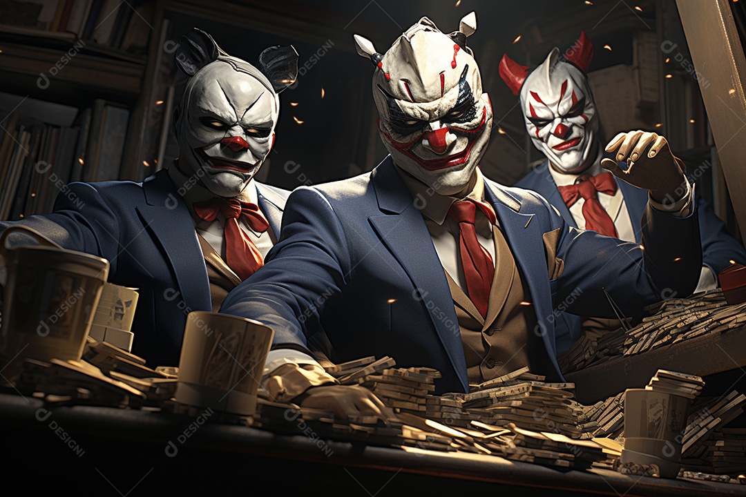 Visão frontal do rosto de um palhaço