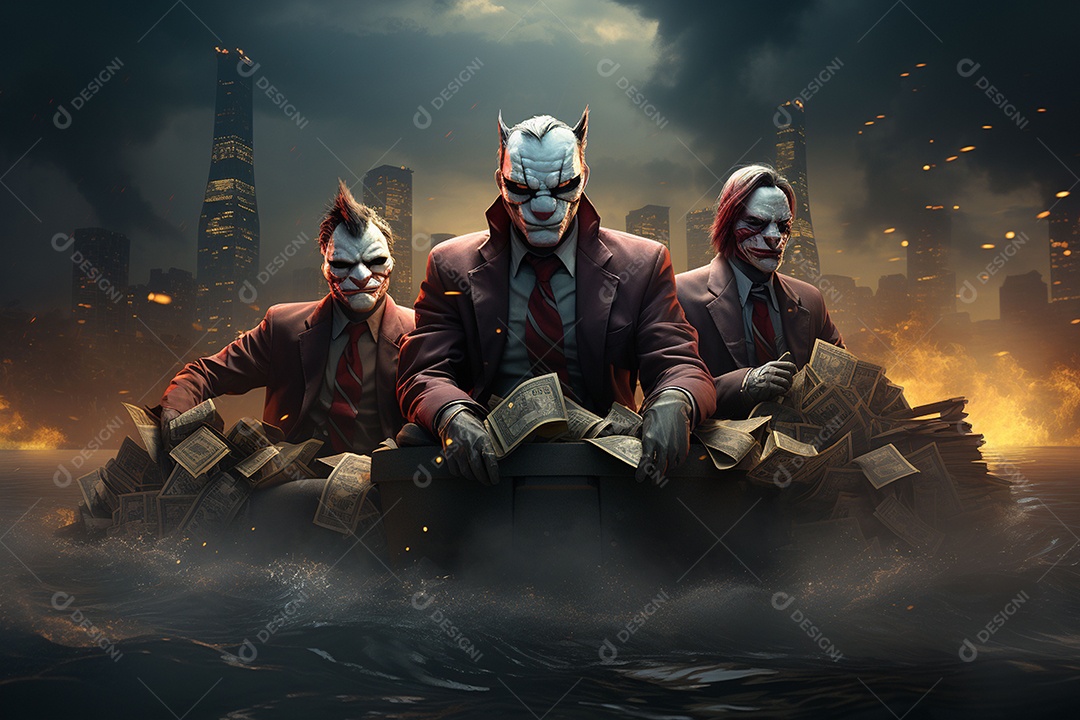 Visão frontal do rosto de um palhaço