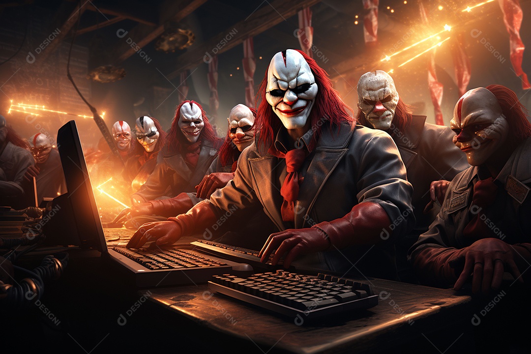 Visão frontal do rosto de palhaços