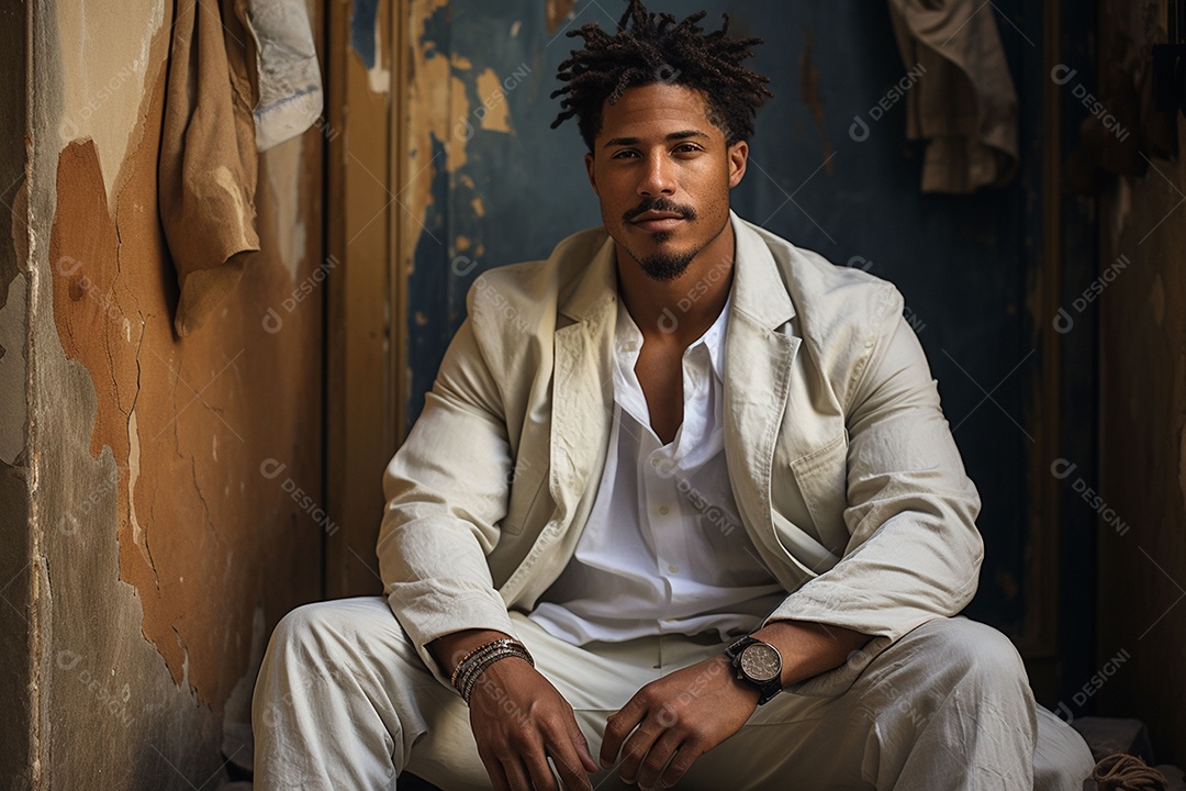 Vista lateral de um belo e estiloso homem afro-americano