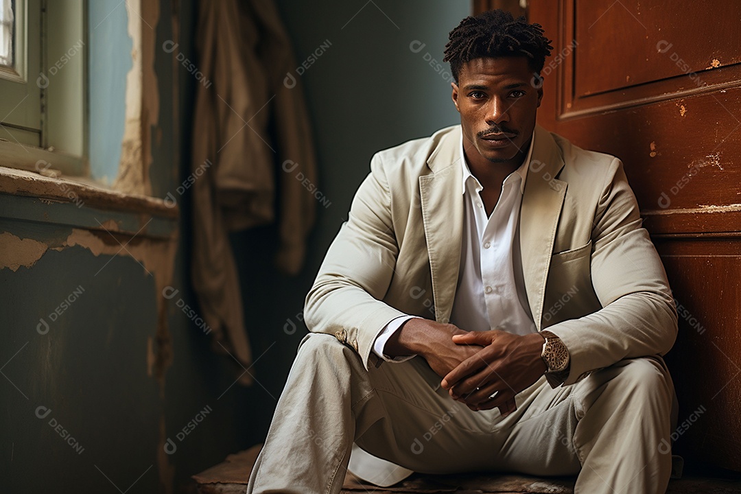 Vista lateral de um belo e estiloso homem afro-americano