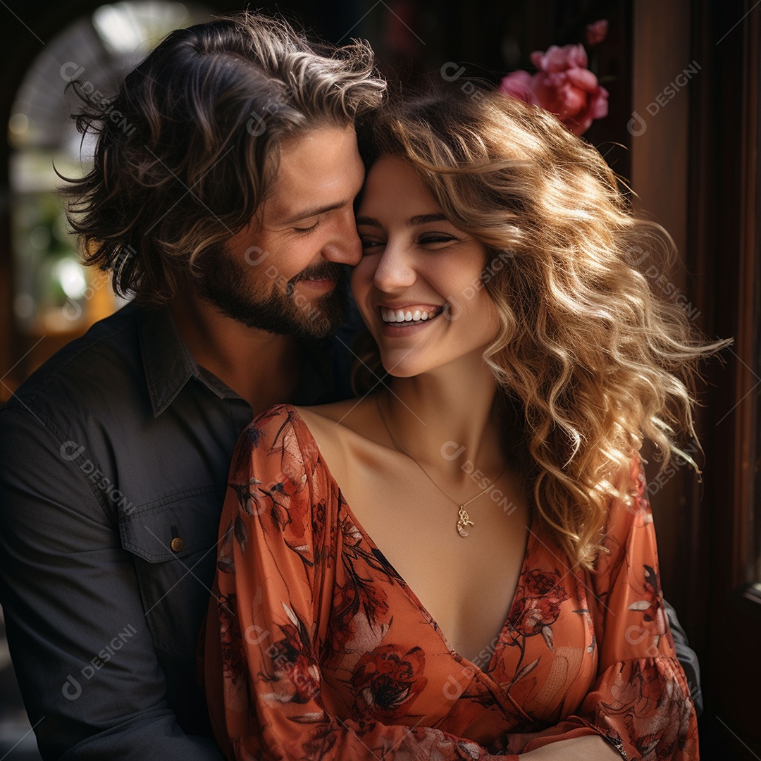 Mulher bonita e sorridente e seu namorado bonito