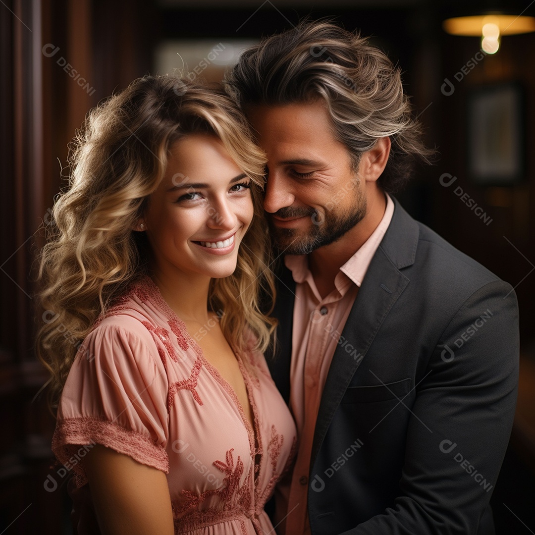 Mulher bonita e sorridente e seu namorado bonito