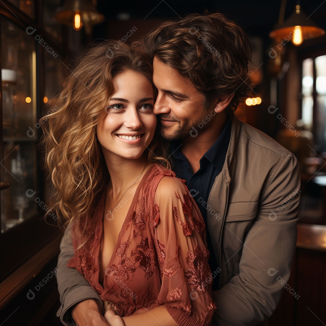 Mulher bonita e sorridente e seu namorado bonito