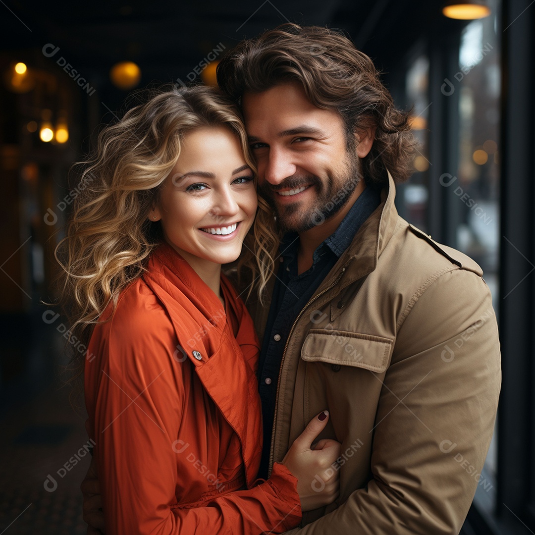 Mulher bonita e sorridente e seu namorado bonito