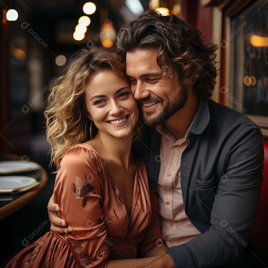 Mulher bonita e sorridente e seu namorado bonito