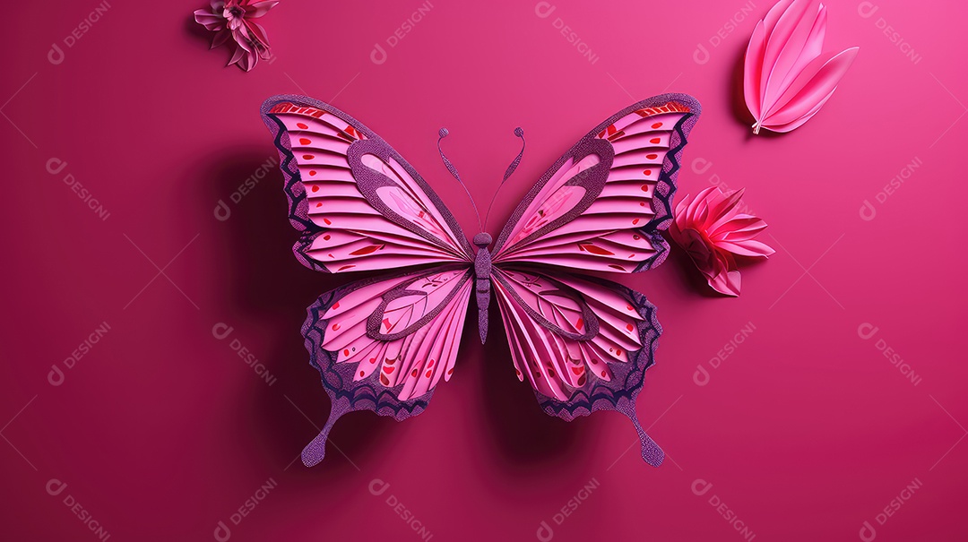 Linda borboleta isolada em fundo rosa