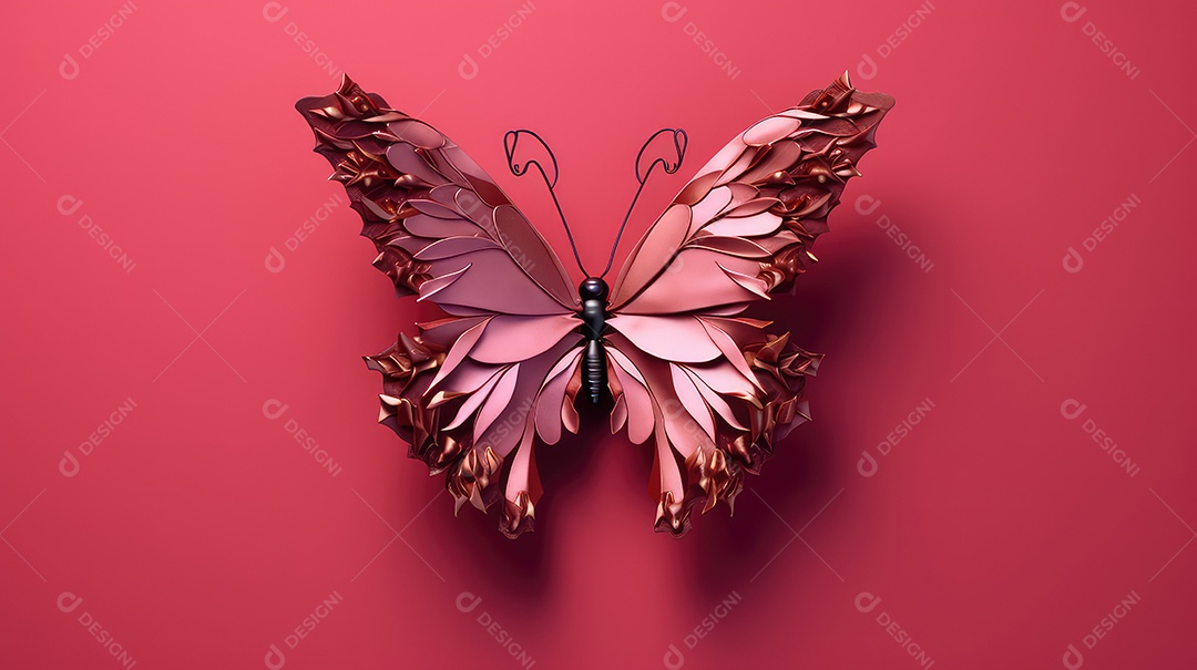 Linda borboleta isolada em fundo rosa