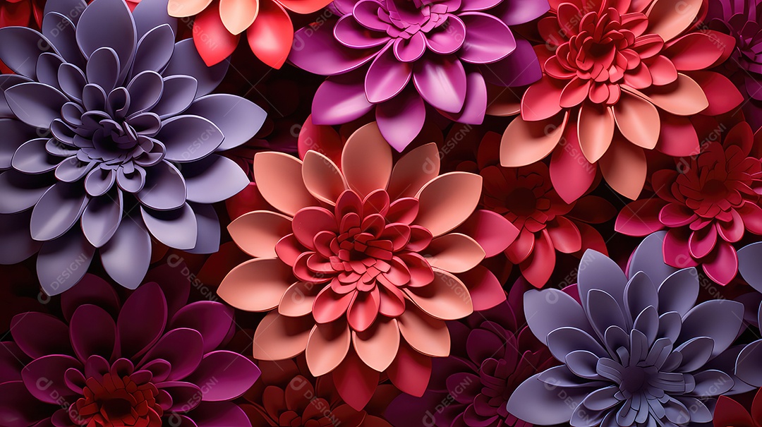 Fundo de flores de papel coloridas fundo floral abstrato