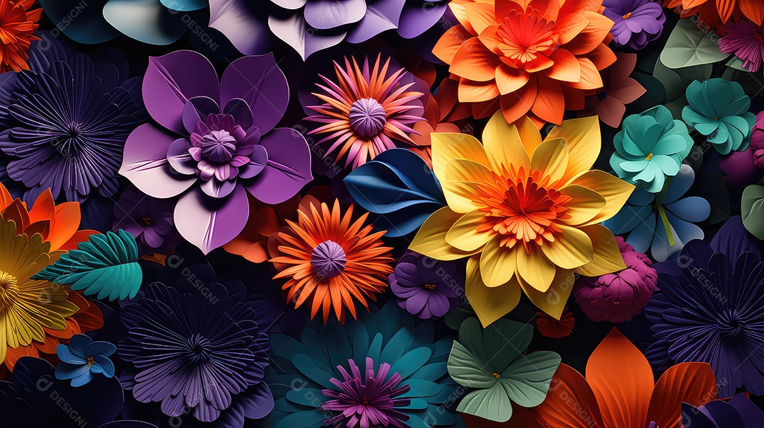 Fundo de flores de papel coloridas fundo floral abstrato