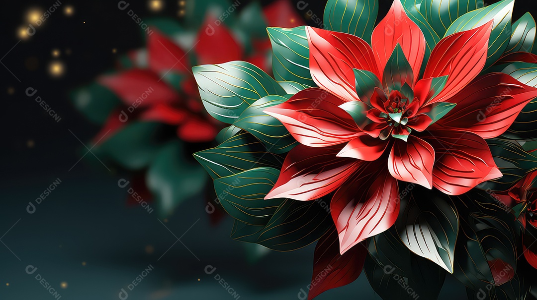 Imagem de uma Poinsétia sobre fundo escuro