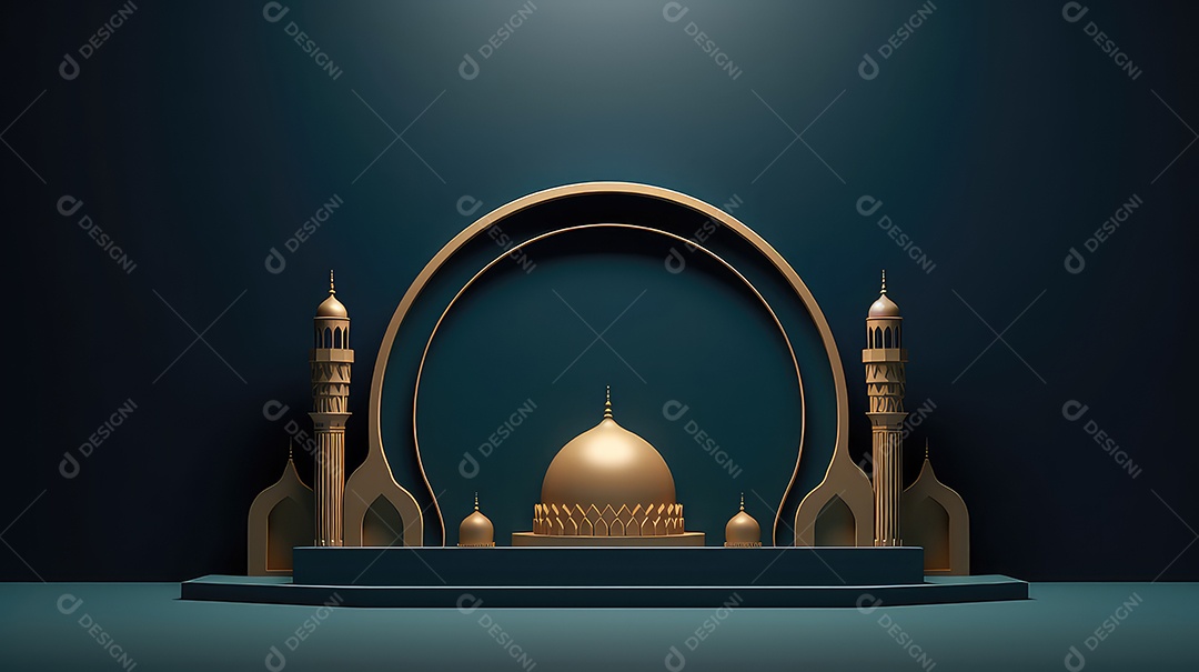 Fundo de ramadã kareem com mesquita e lua