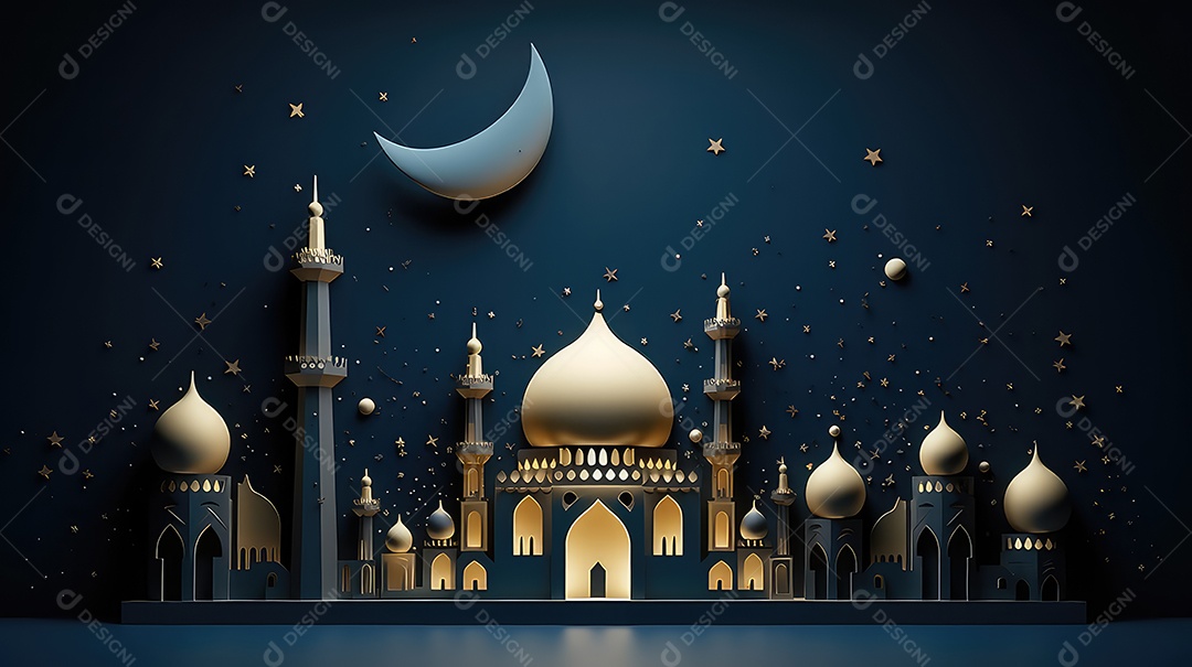 Fundo de ramadã kareem com mesquita e lua