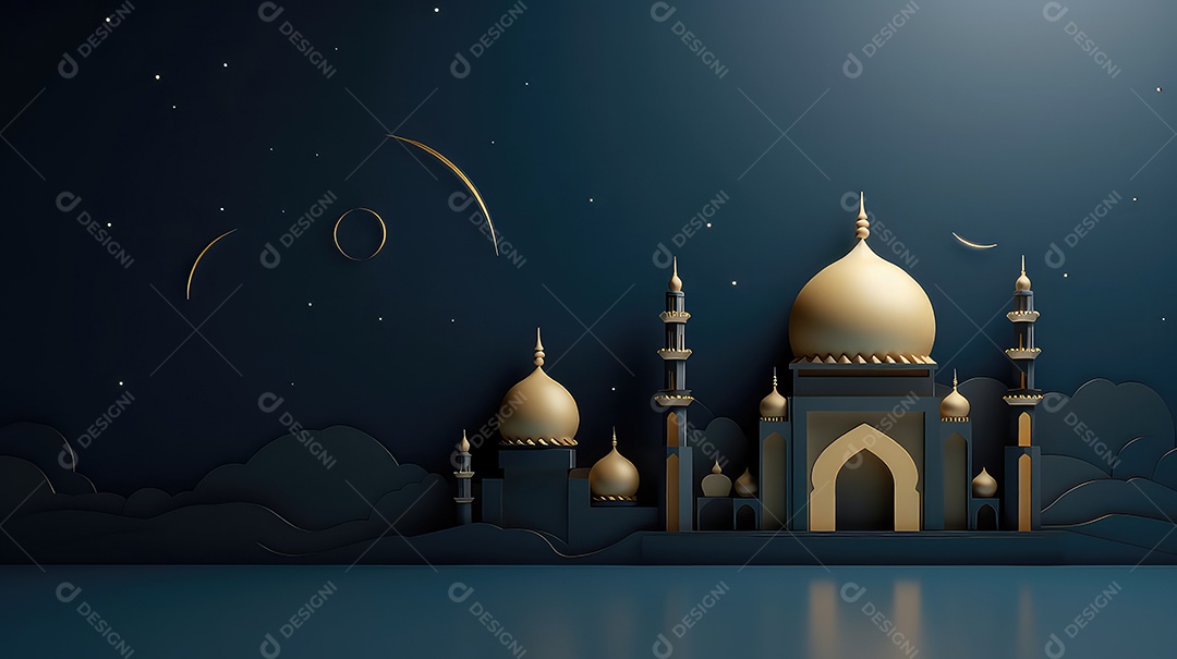Fundo de ramadã kareem com mesquita e lua