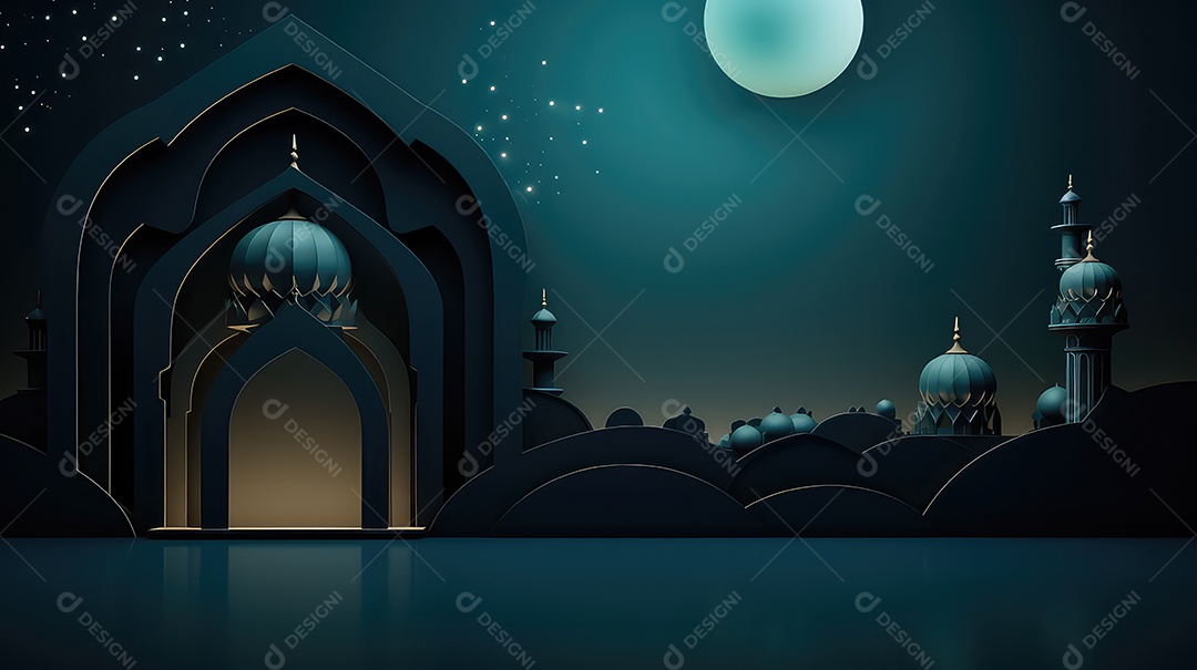 Fundo de ramadã kareem com mesquita e lua