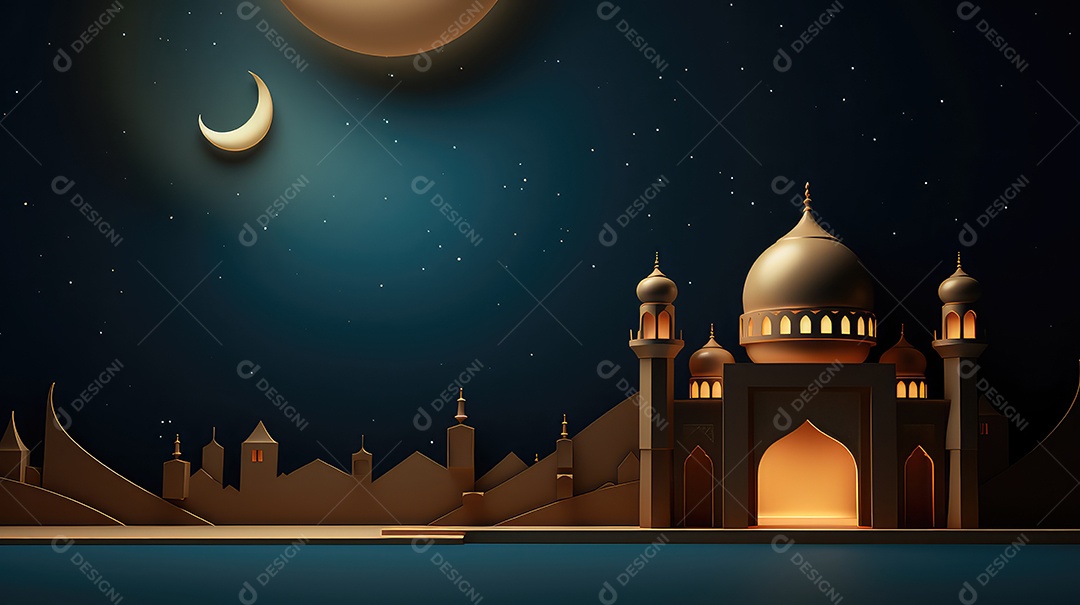 Fundo de ramadã kareem com mesquita e lua