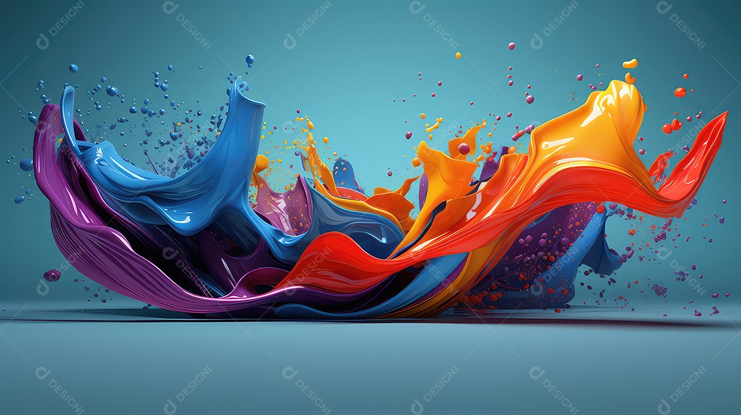 Fundo abstrato com respingos de tinta colorida e ondas