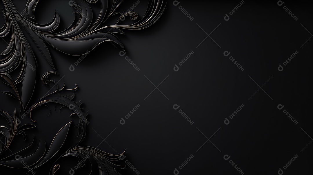 Fundo preto abstrato com ornamento floral em relevo