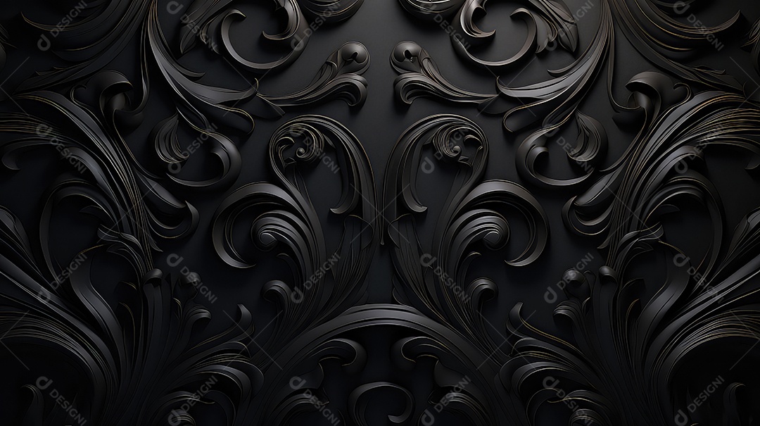 Fundo preto abstrato com ornamento floral em relevo