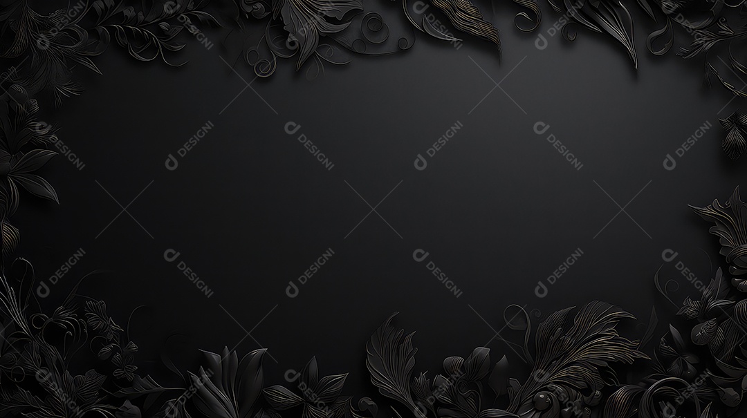 Fundo preto abstrato com ornamento floral em relevo