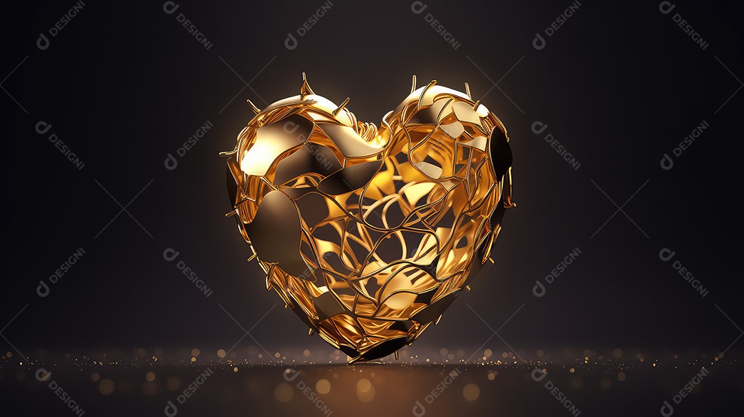 Coração dourado sobre fundo preto conceito de Dia dos Namorados