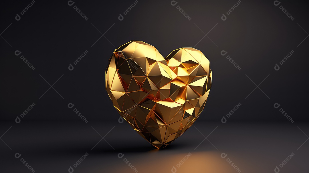 Coração dourado sobre fundo preto conceito de Dia dos Namorados
