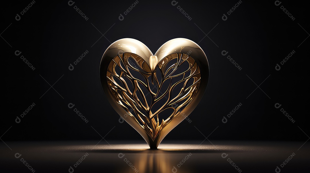 Coração dourado sobre fundo preto conceito de Dia dos Namorados