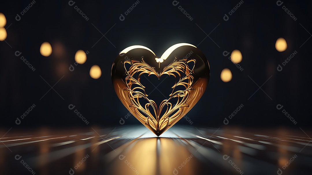 Coração dourado sobre fundo preto