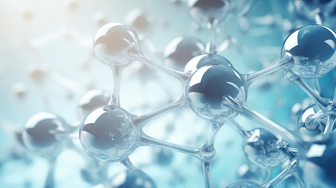 Estrutura molecular em fundo azul contexto científico e médico