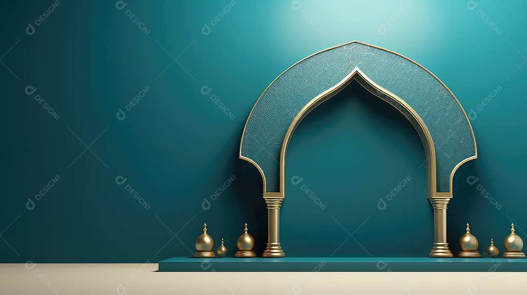 Porta da mesquita no fundo da sala turquesa fundo do ramadã kareem