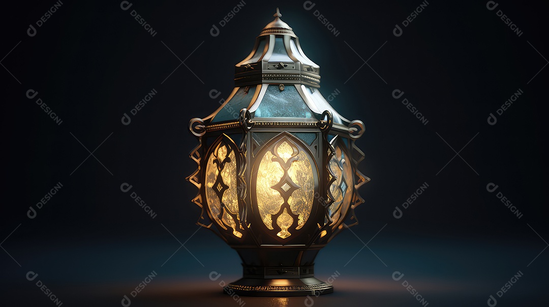 Lanterna com vela acesa fundo do ramadã kareem
