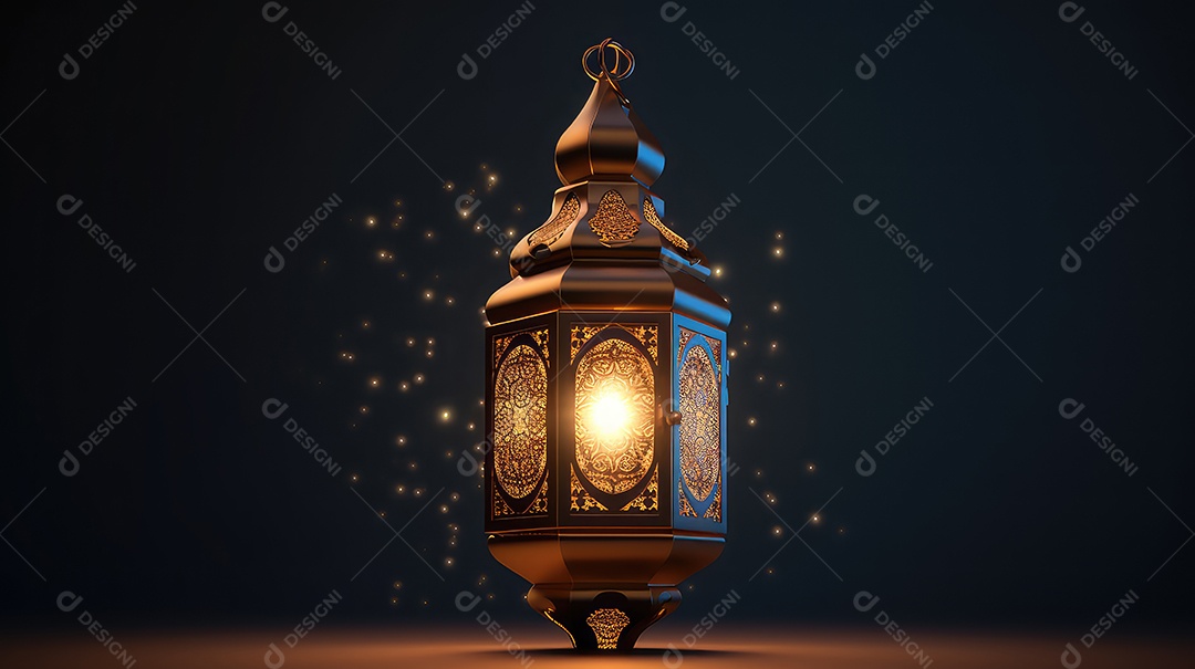 Lanterna com vela acesa fundo do ramadã kareem